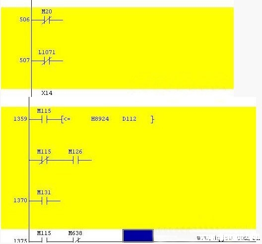三菱PLC程序上载不完整显示黄色的原因分析