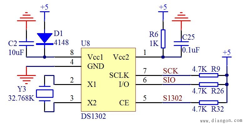DS1302电容作备用电源