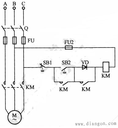 使用交流接触器低电压起动电动机的电路接线图说明