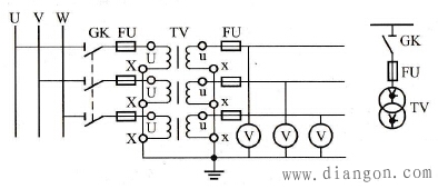 三只单相电压互感器在三相电路中的YNyn接线方式